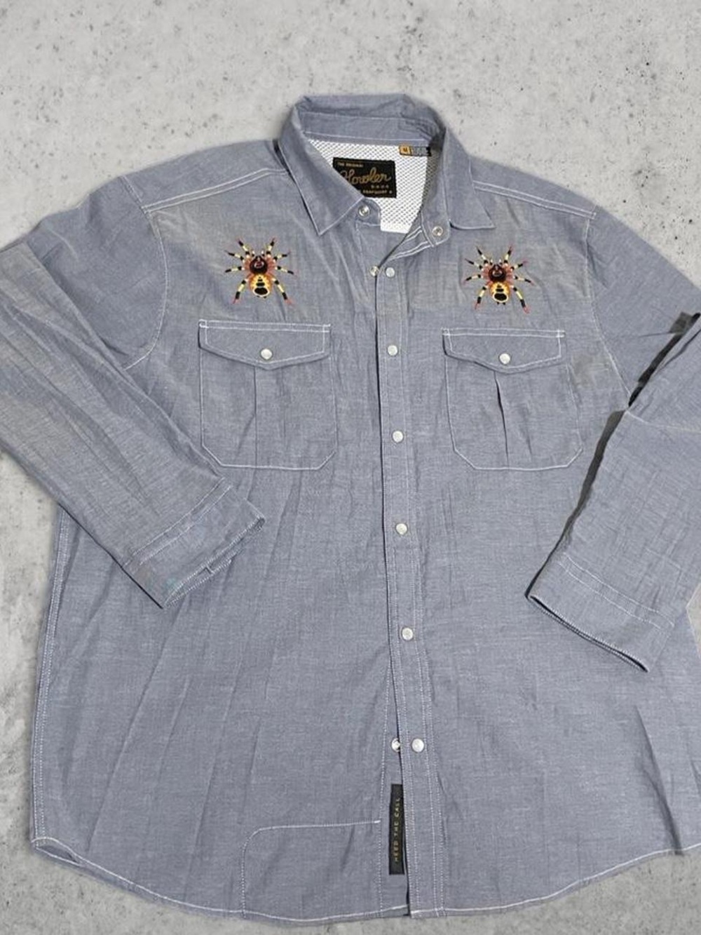 Howler Brothers Gaucho Chambray Embroidered Long-Sleeve Shirt - grey Blue